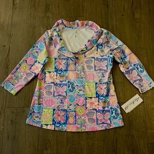Lulu B UPF 50 Plus Cooling Tunic Top NWT Bright Tropical Print Size Small new